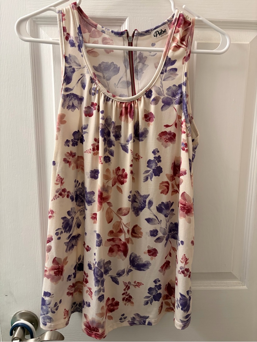 Pulse Cream Floral Tank Top with Pink & Purple Blooms
